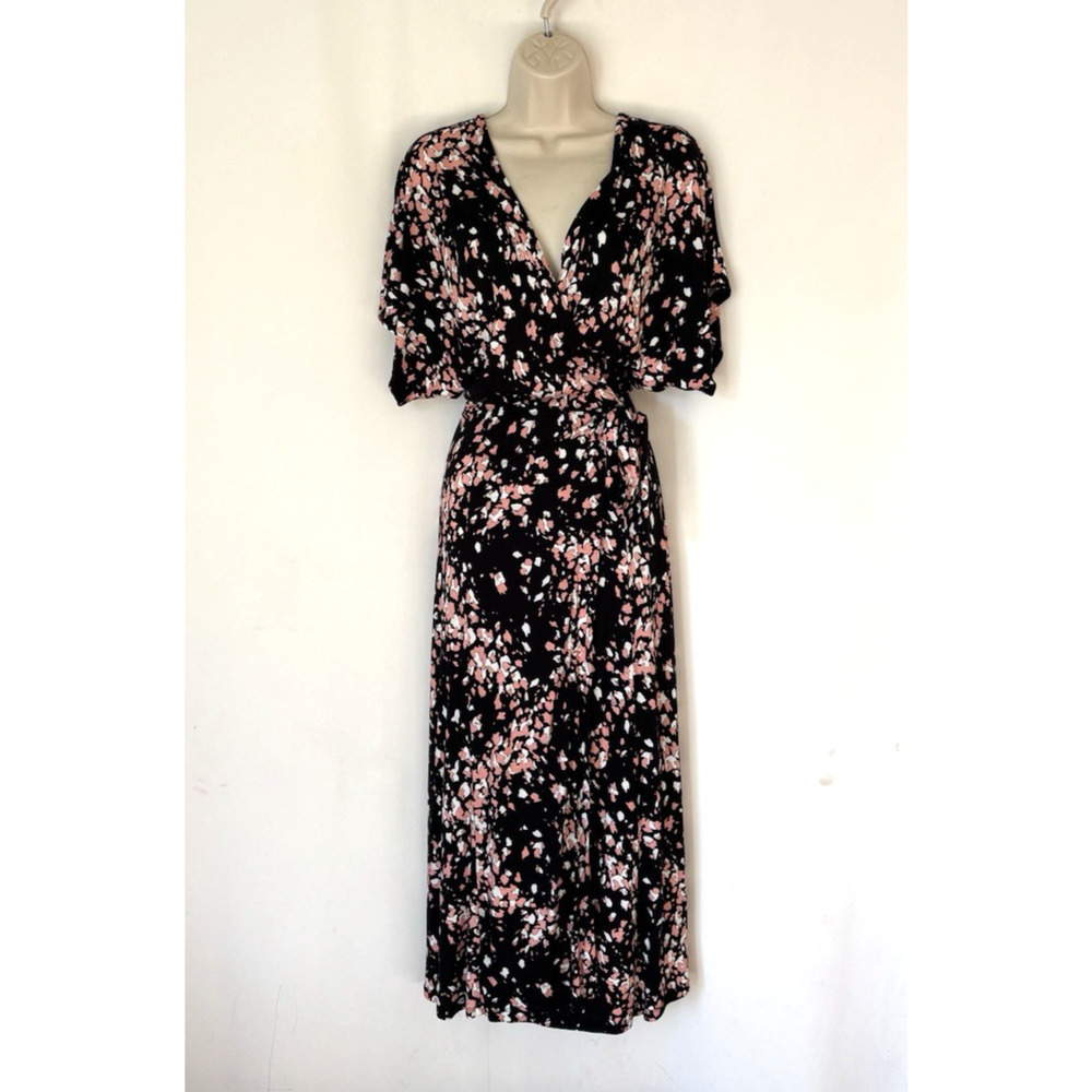 Whistles Wrap Dress 6 Midi Stretch Floral Vneck Short Sleeve